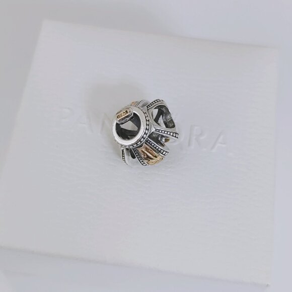 Pandora Two-tone Regal Crown Dangle Charm S925 Sterling Silver Bracelet Pendant - Picture 9 of 9